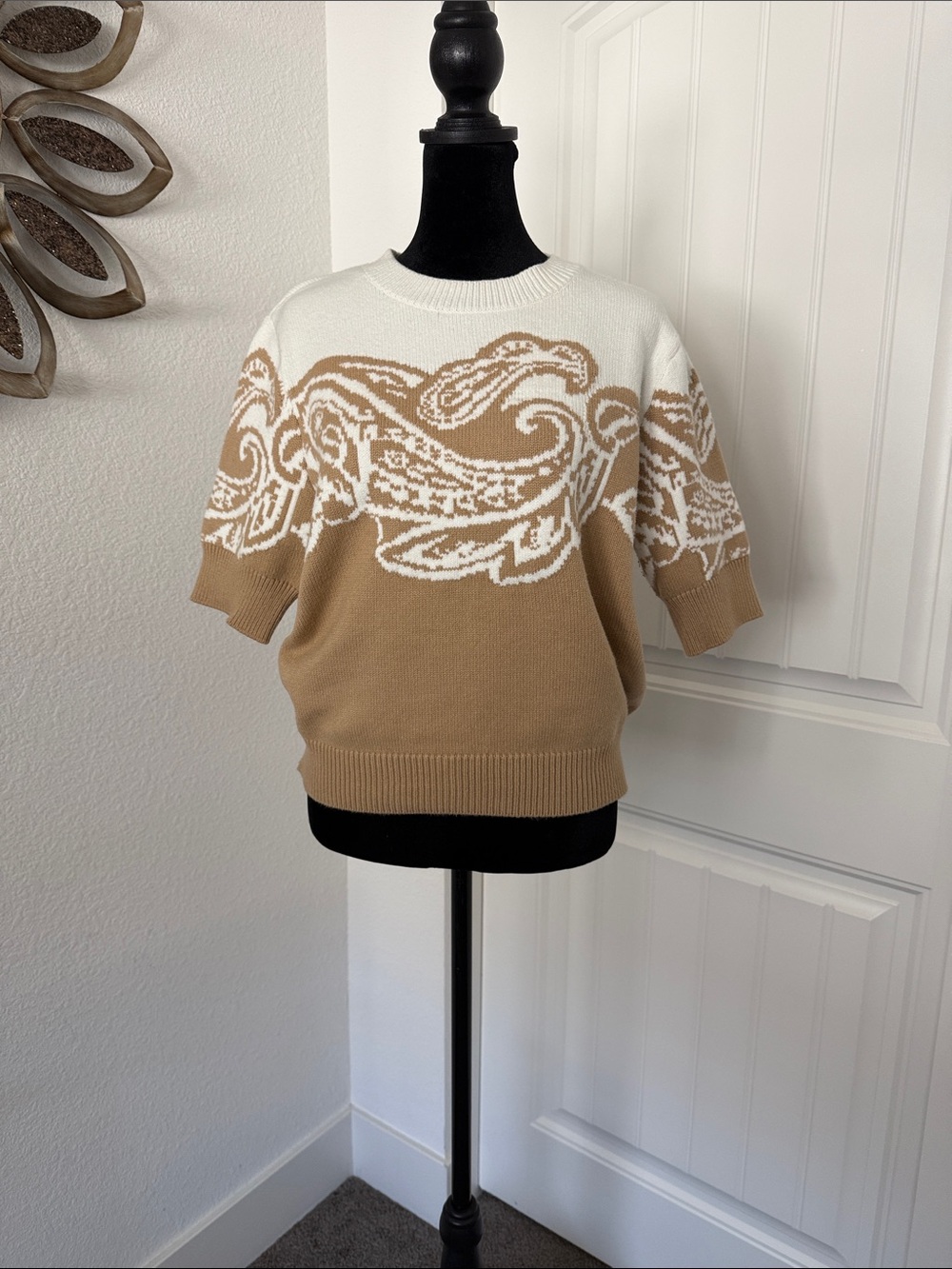 Paisley Knit Short Sleeve Sweater